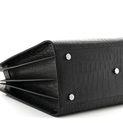 Saint Laurent Calfskin Crocodile Embossed Small Sac de Jour  Black 8 of 10