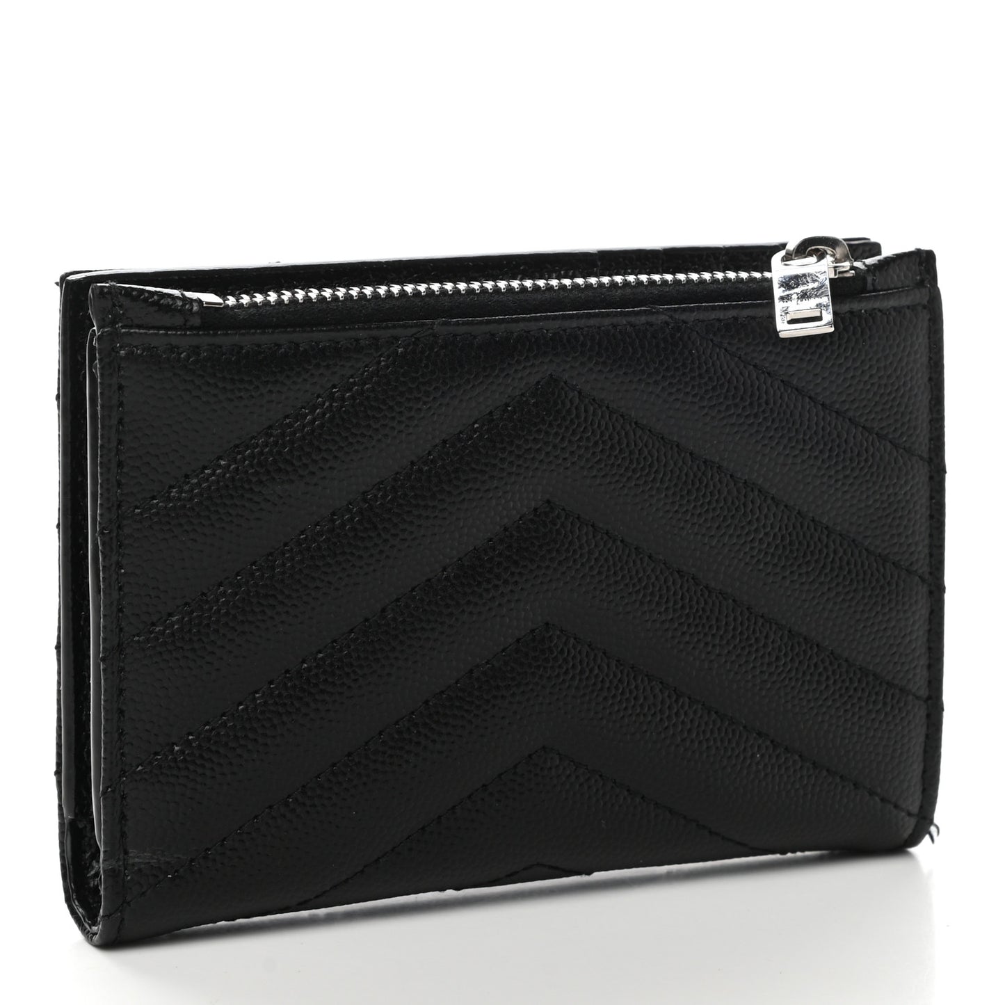 Grain De Poudre Matelasse Chevron Monogram Zipped Two-Part Wallet Black