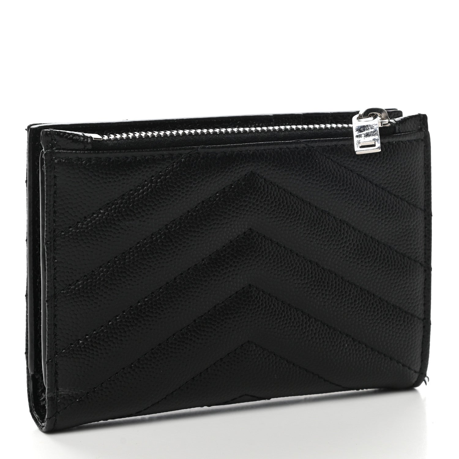 Saint Laurent Grain De Poudre Matelasse Chevron Monogram Zipped Two-Part Wallet Black 3 of 9