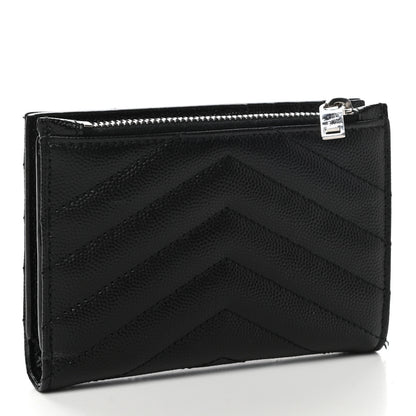Saint Laurent Grain De Poudre Matelasse Chevron Monogram Zipped Two-Part Wallet Black 3 of 9