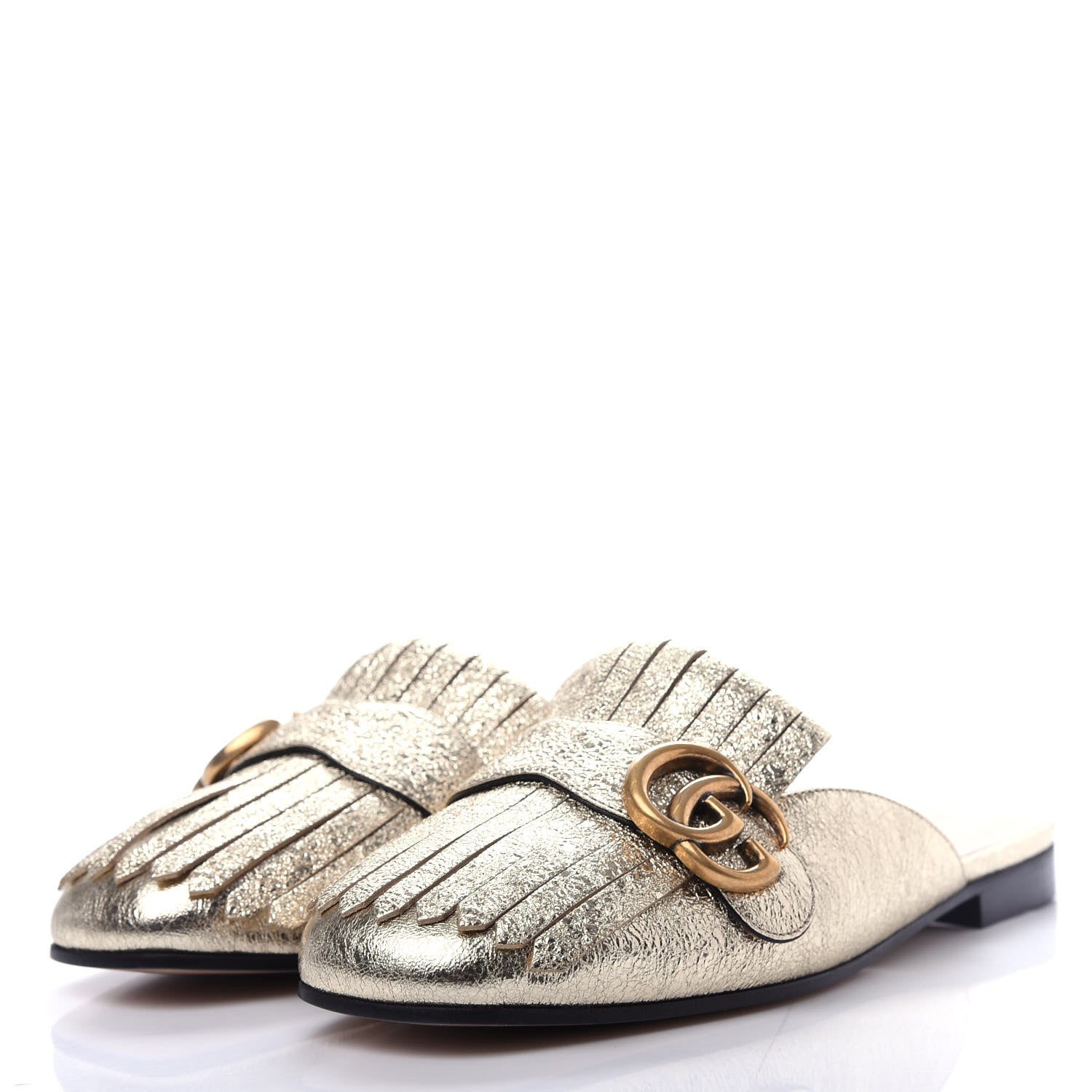 Gucci Galassia Womens GG Marmont Fringe Slippers 37 Platino 3 of 10