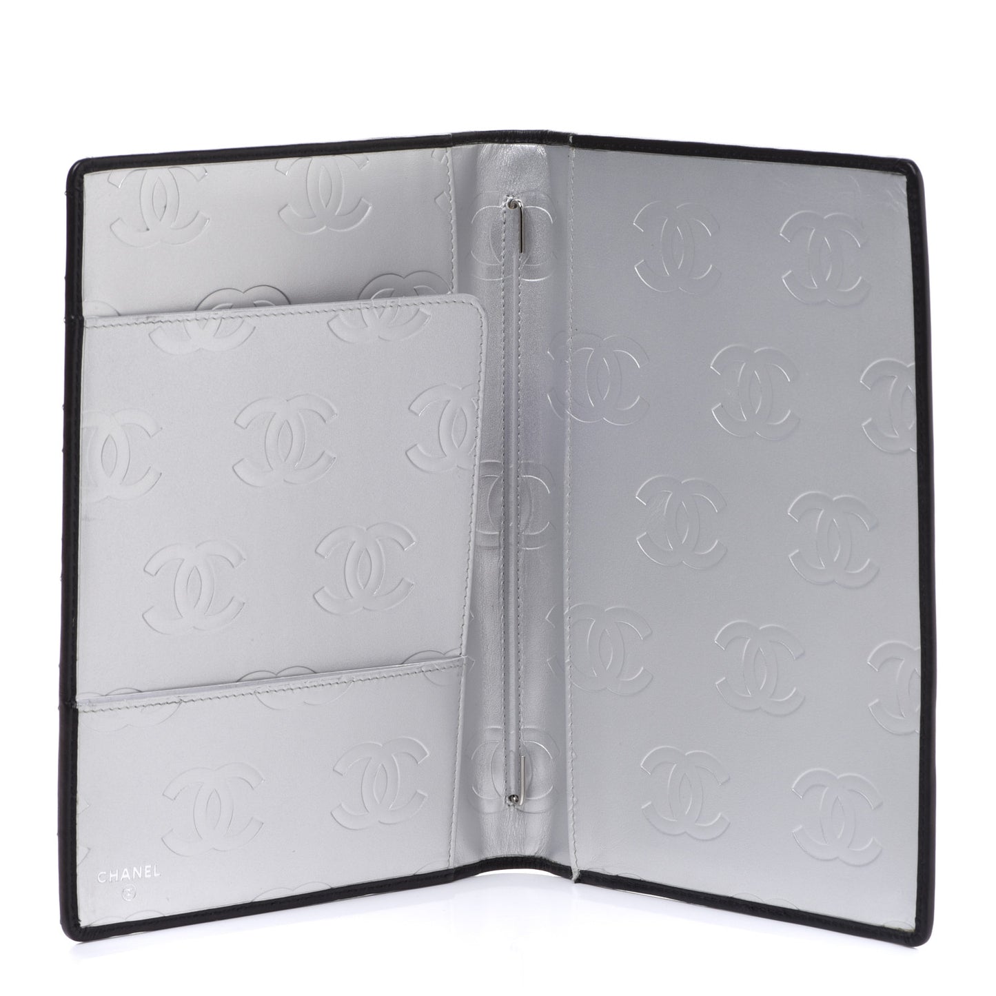 Calfskin Quilted Large Cambon Agenda Planner Black Silver