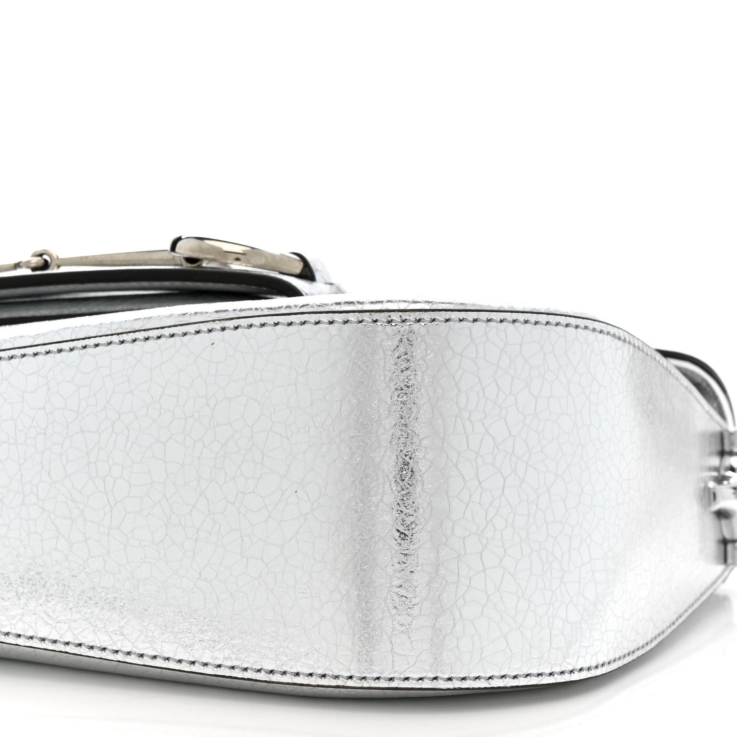 Metallic Demetra Small Horsebit 1955 Asymmetric Shoulder Bag Silver