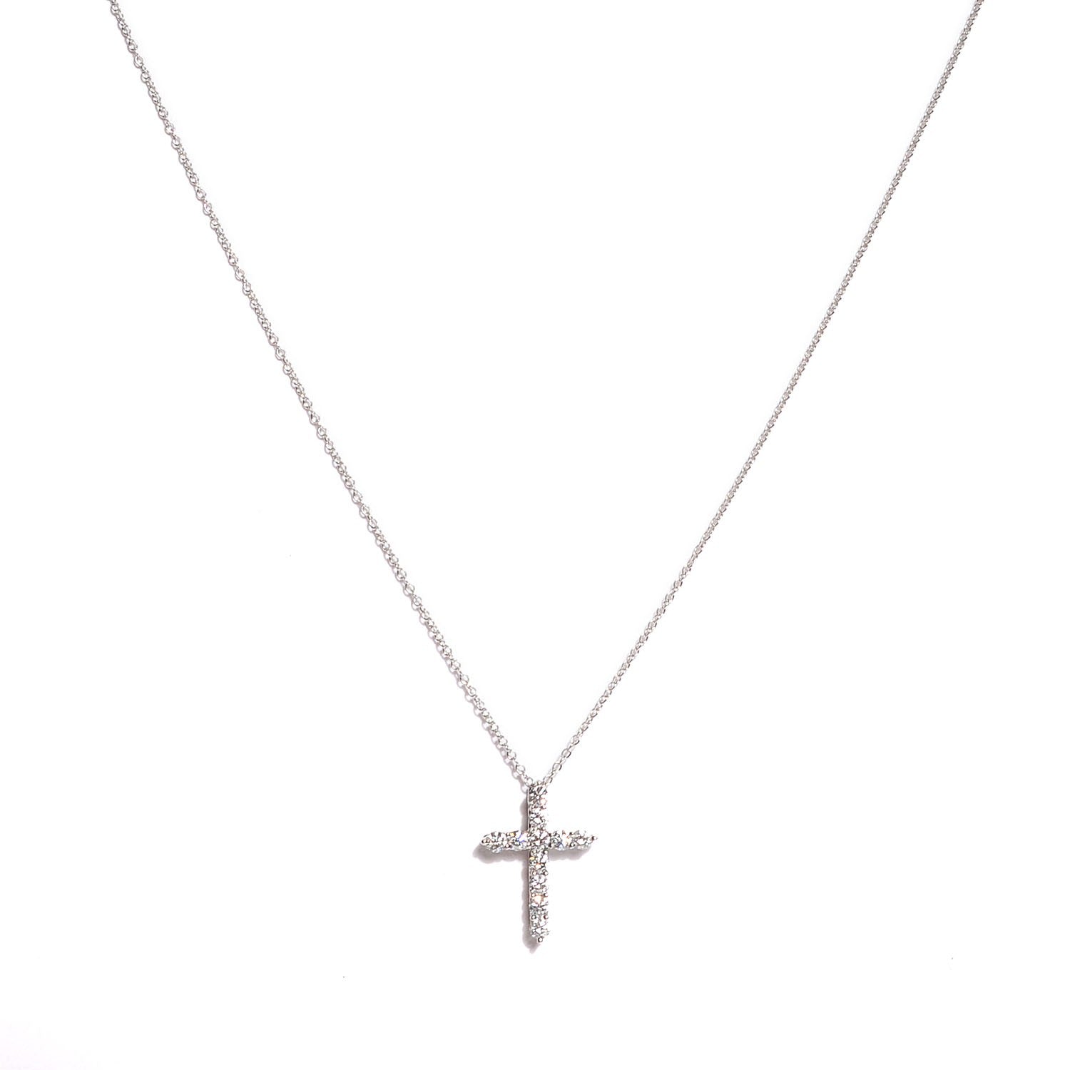 Tiffany Platinum Diamond Small Cross Pendant Necklace 1 of 5