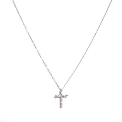 Tiffany Platinum Diamond Small Cross Pendant Necklace 1 of 5