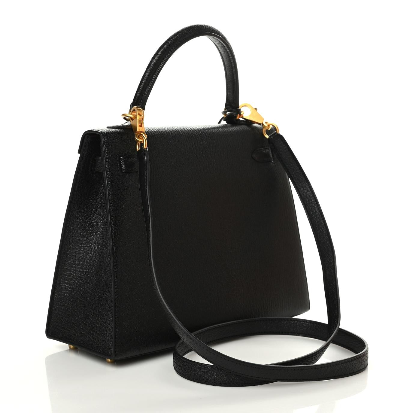 Hermes Chevre Mysore Horseshoe Kelly Sellier 25 Black Rose Pourpre 3 of 11
