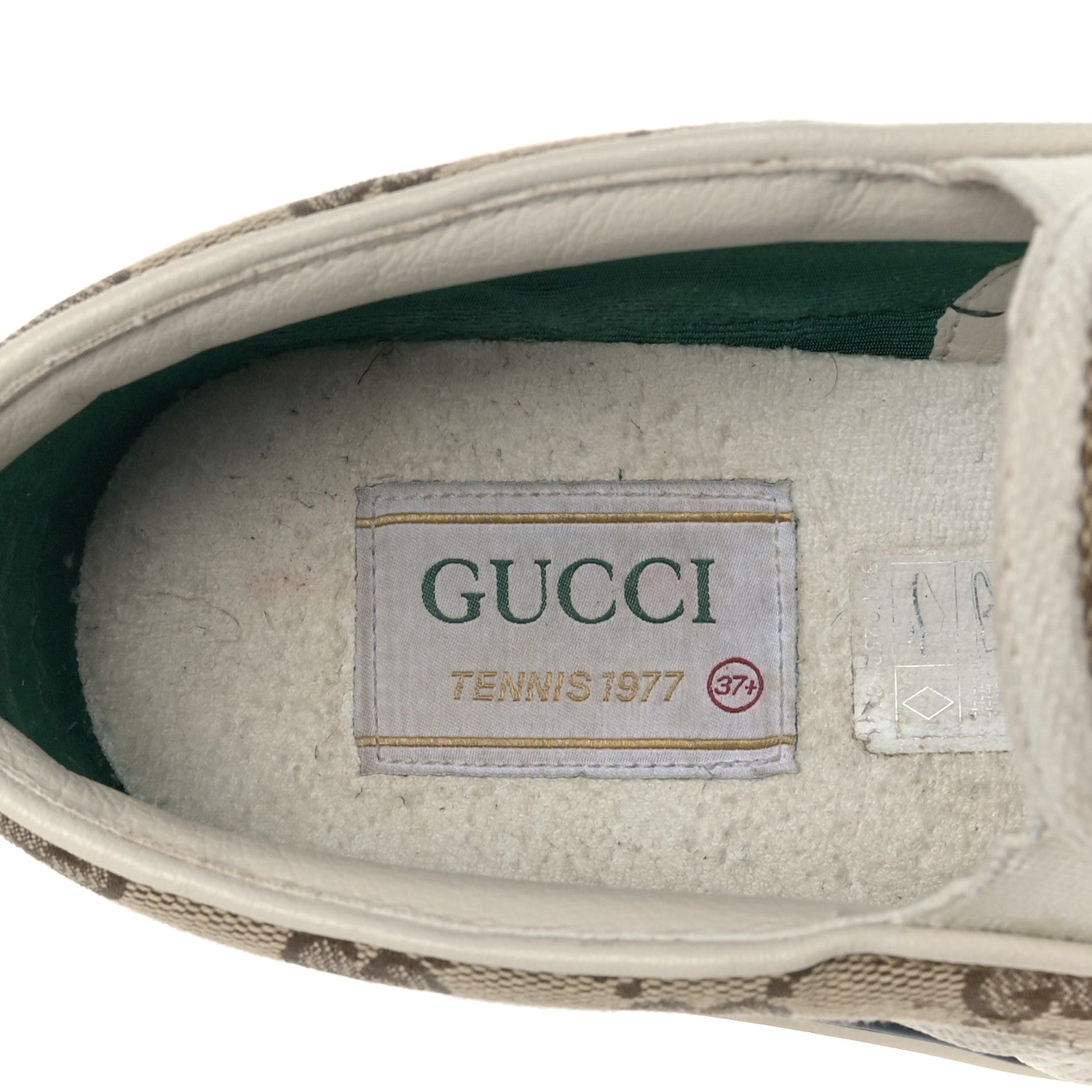 Gucci GG Monogram Womens 1977 Tennis Slip On 30mm Sneakers 37.5 Beige Ebony Mystic White 8 of 9