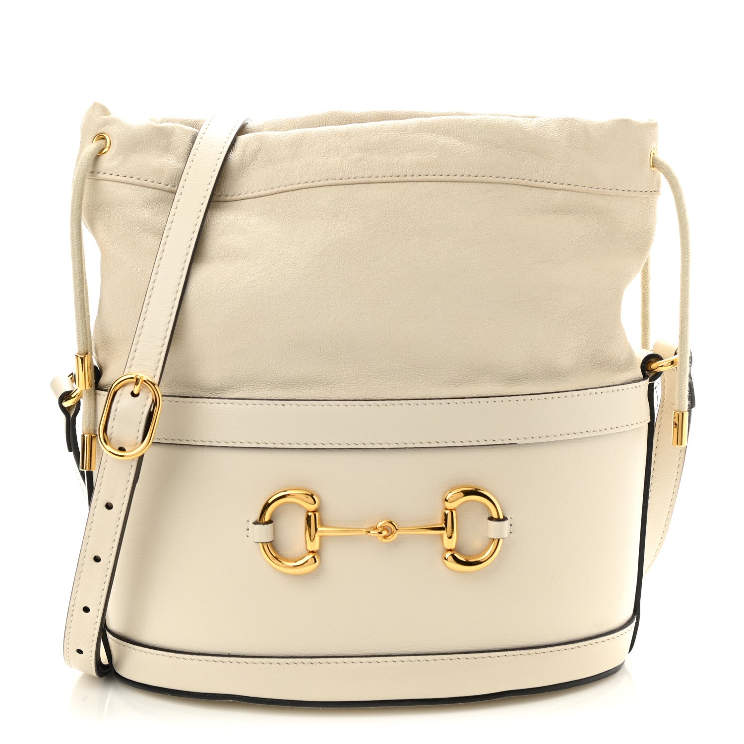 Gucci Azalea Sakai Calfskin Horsebit 1955 Drawstring Bucket Bag Mystic White 1 of 11