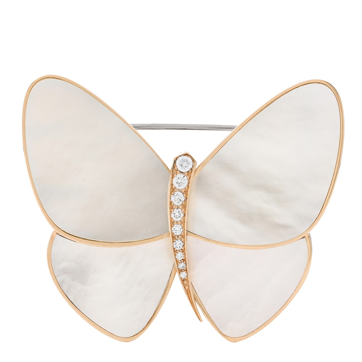 18K Yellow Gold Diamond Mother of Pearl Butterfly Brooch Pin