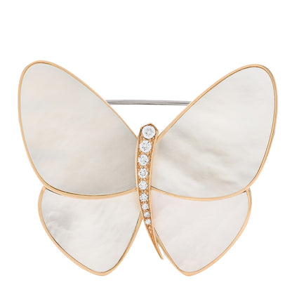 Van Cleef & Arpels 18K Yellow Gold Diamond Mother of Pearl Butterfly Brooch Pin 1 of 6