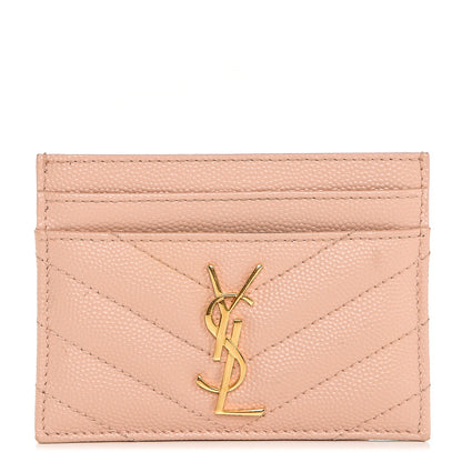 Saint Laurent Grain De Poudre Matelasse Chevron Monogram Credit Card Case Pale Pink 1 of 12