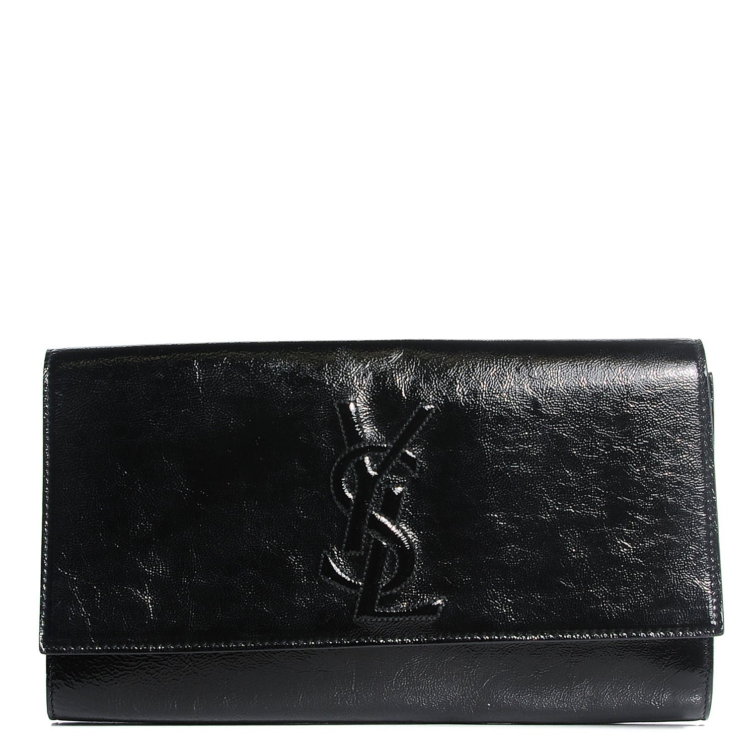 Saint Laurent Textured Patent Monogram Large Belle De Jour Clutch Black 1 of 7