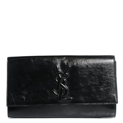 Saint Laurent Textured Patent Monogram Large Belle De Jour Clutch Black 1 of 7