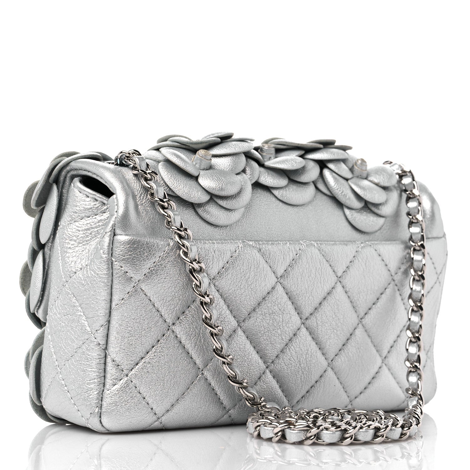 Chanel Metallic Lambskin Quilted Mini Camellia Flap Silver 3 of 9