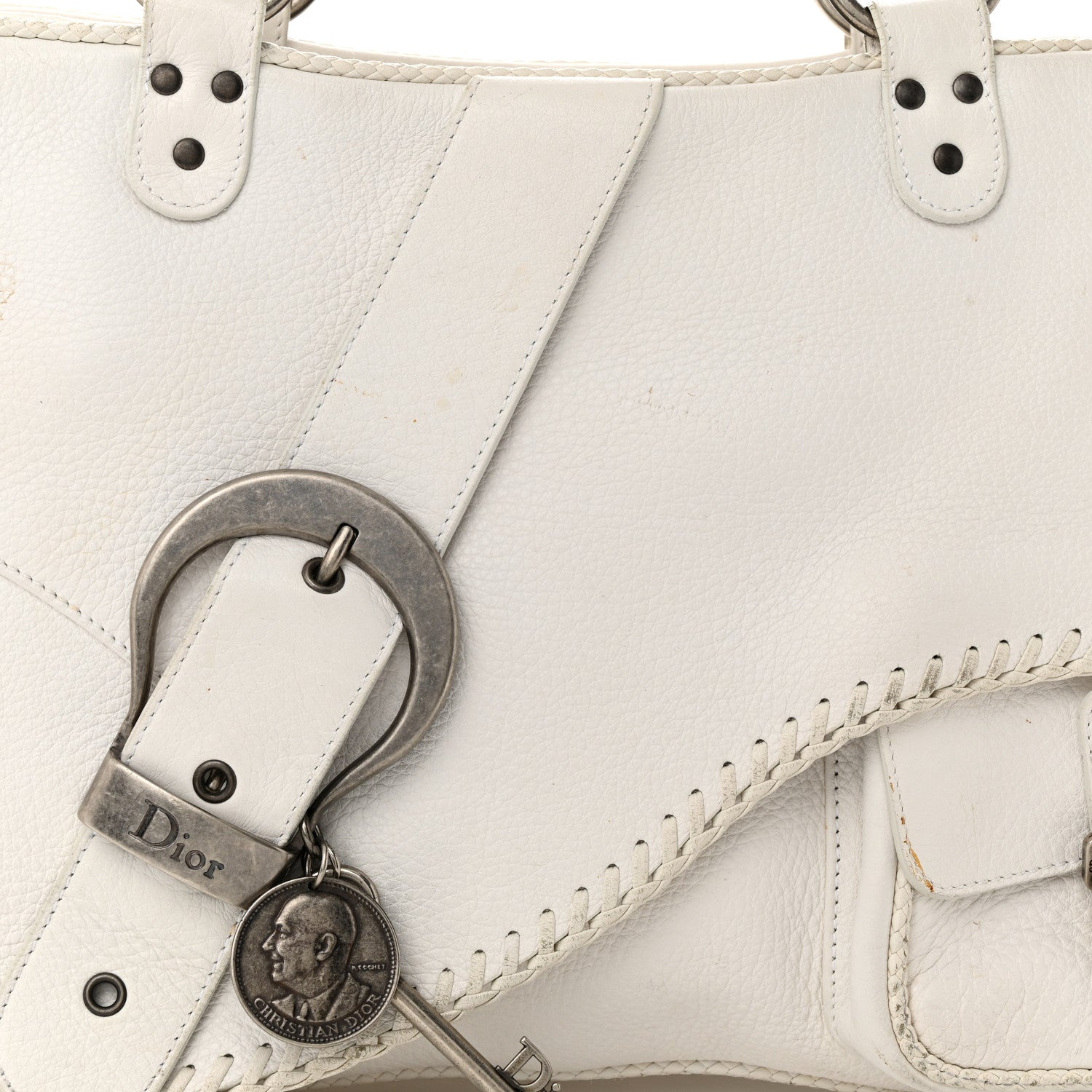 Christian Dior Calfskin Braided Gaucho Double Saddle Bag White 8 of 21