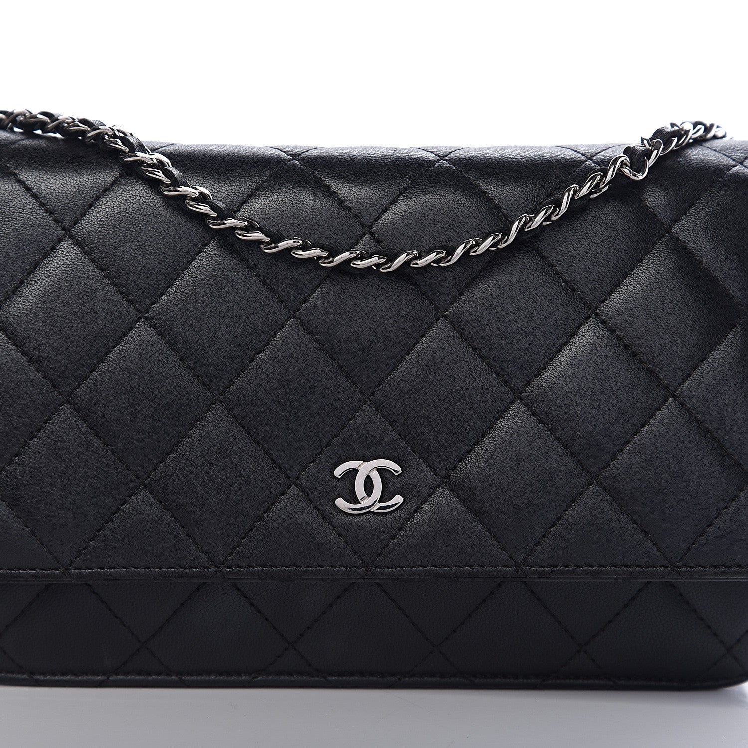 Chanel Lambskin Quilted Wallet On Chain WOC Black 11 of 12