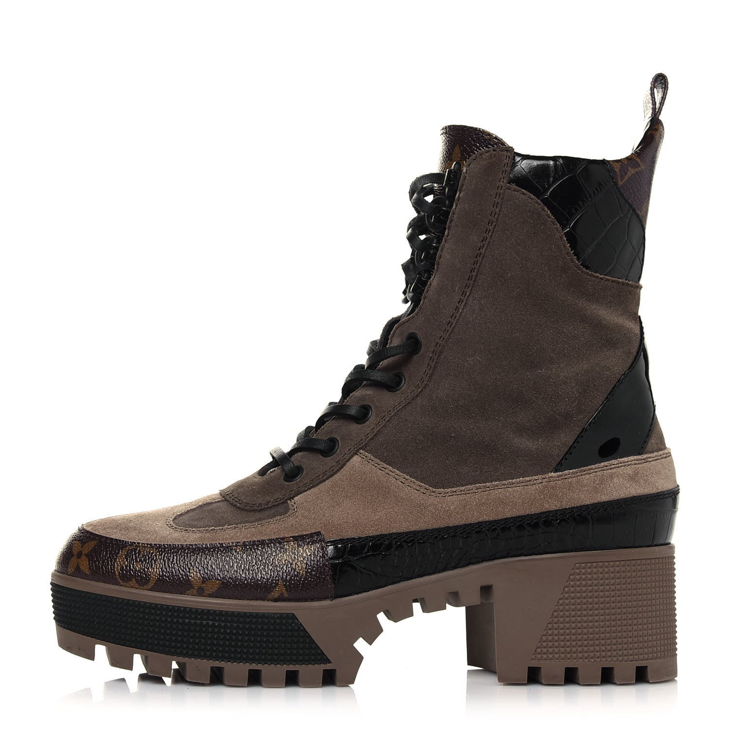 Suede Calfskin Monogram Laureate Platform Desert Boots 39 Taupe