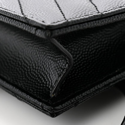 Saint Laurent Grain De Poudre Matelasse Chevron Monogram Monochrome Envelope Chain Wallet Black 12 of 14