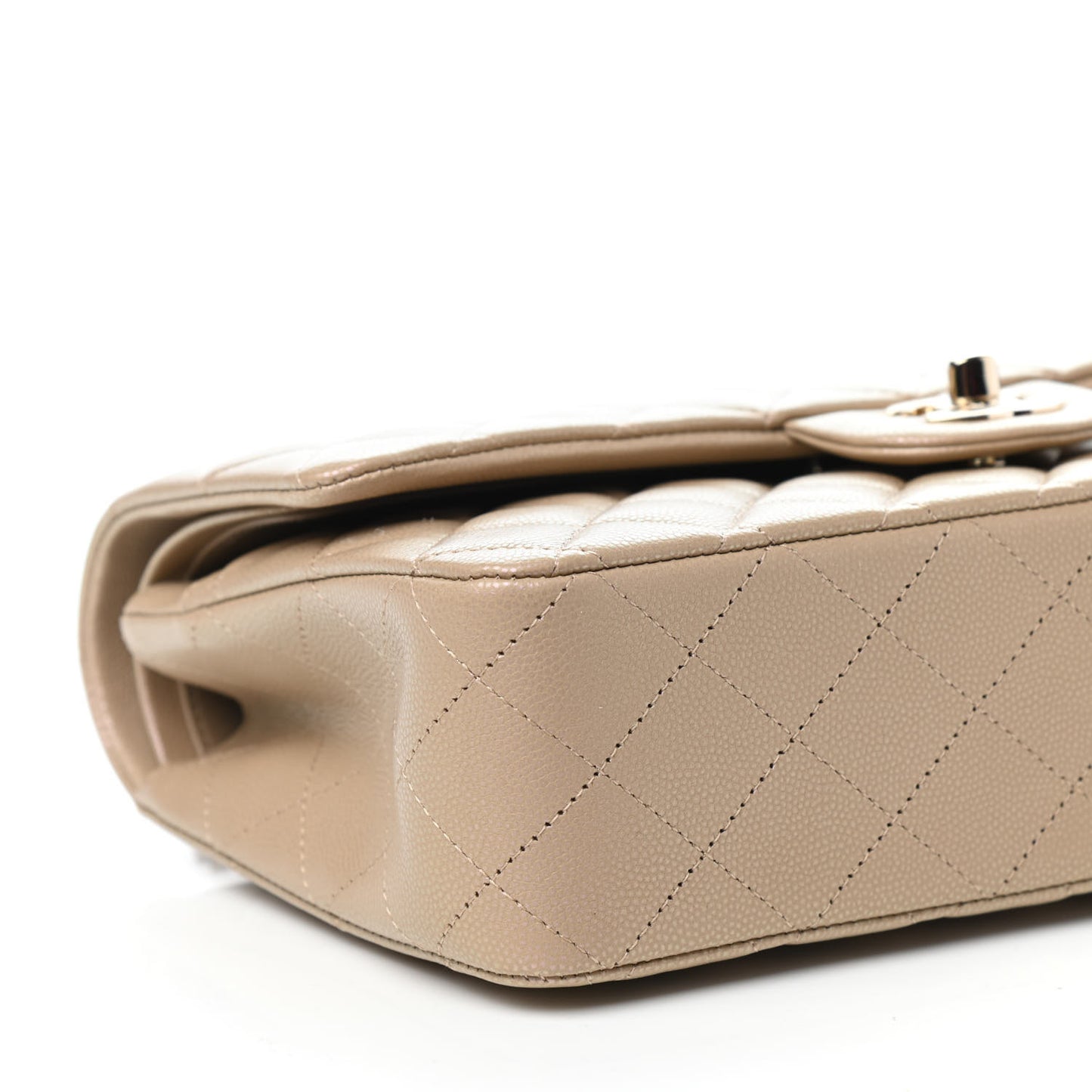 Iridescent Caviar Quilted Medium Double Flap Dark Beige