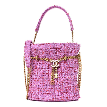 Chanel Tweed Enamel Quilted Pending CC Bucket Drawstring Bag Light Purple Pink Red 1 of 12