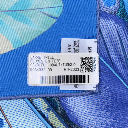 Hermes Silk Plumes En Fete Scarf 90 Bleu Cobalt Turquoise 5 of 6