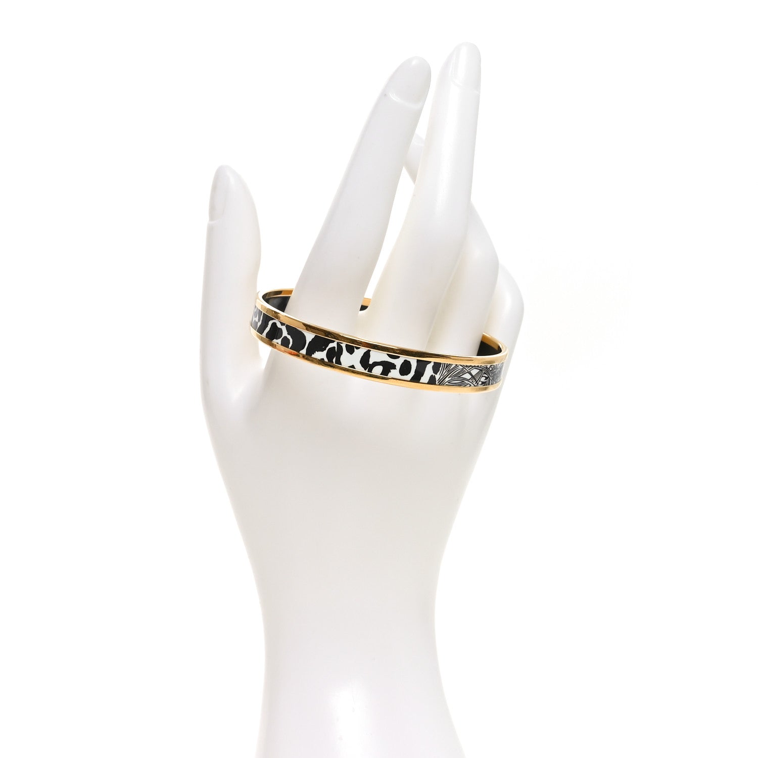 Hermes Enamel Printed Jaguar Quetzal Bracelet 65 Black White 2 of 5