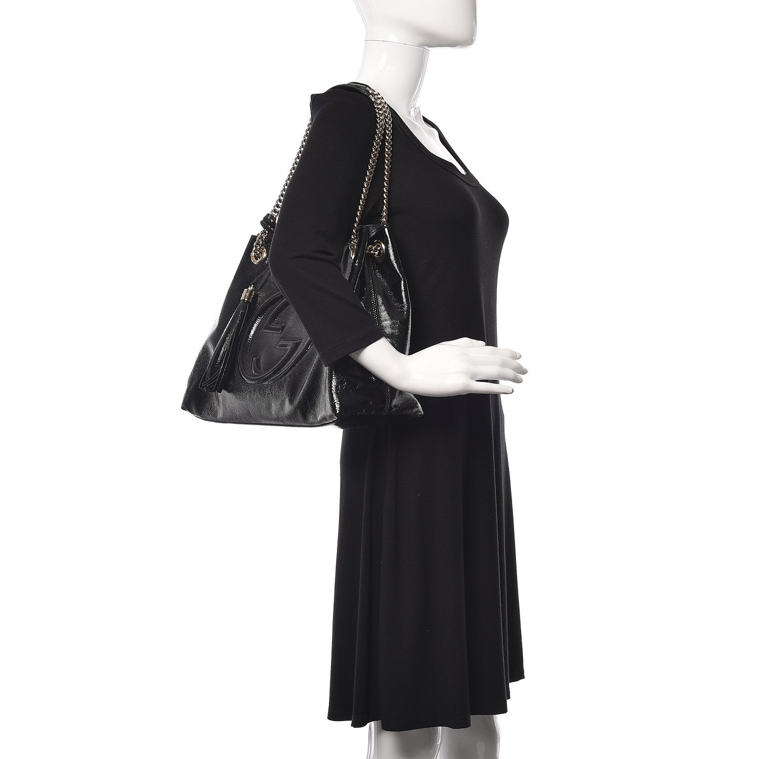Gucci Patent Medium Soho Chain Shoulder Bag Black 2 of 10