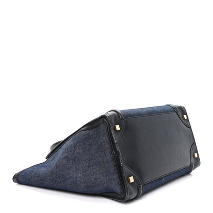 Celine Calfskin Denim Mini Luggage Black Navy 4 of 12