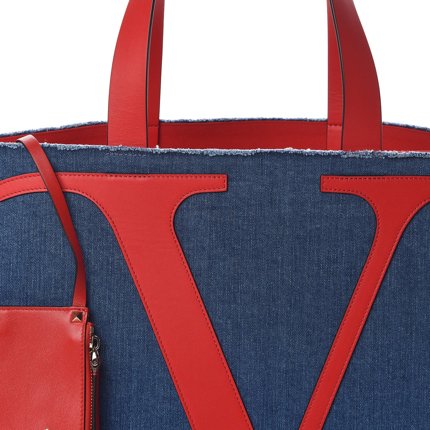 Valentino Garavani Denim Large Escape Tote Blue Red 9 of 9