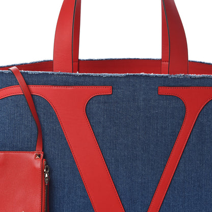 Valentino Garavani Denim Large Escape Tote Blue Red 9 of 9