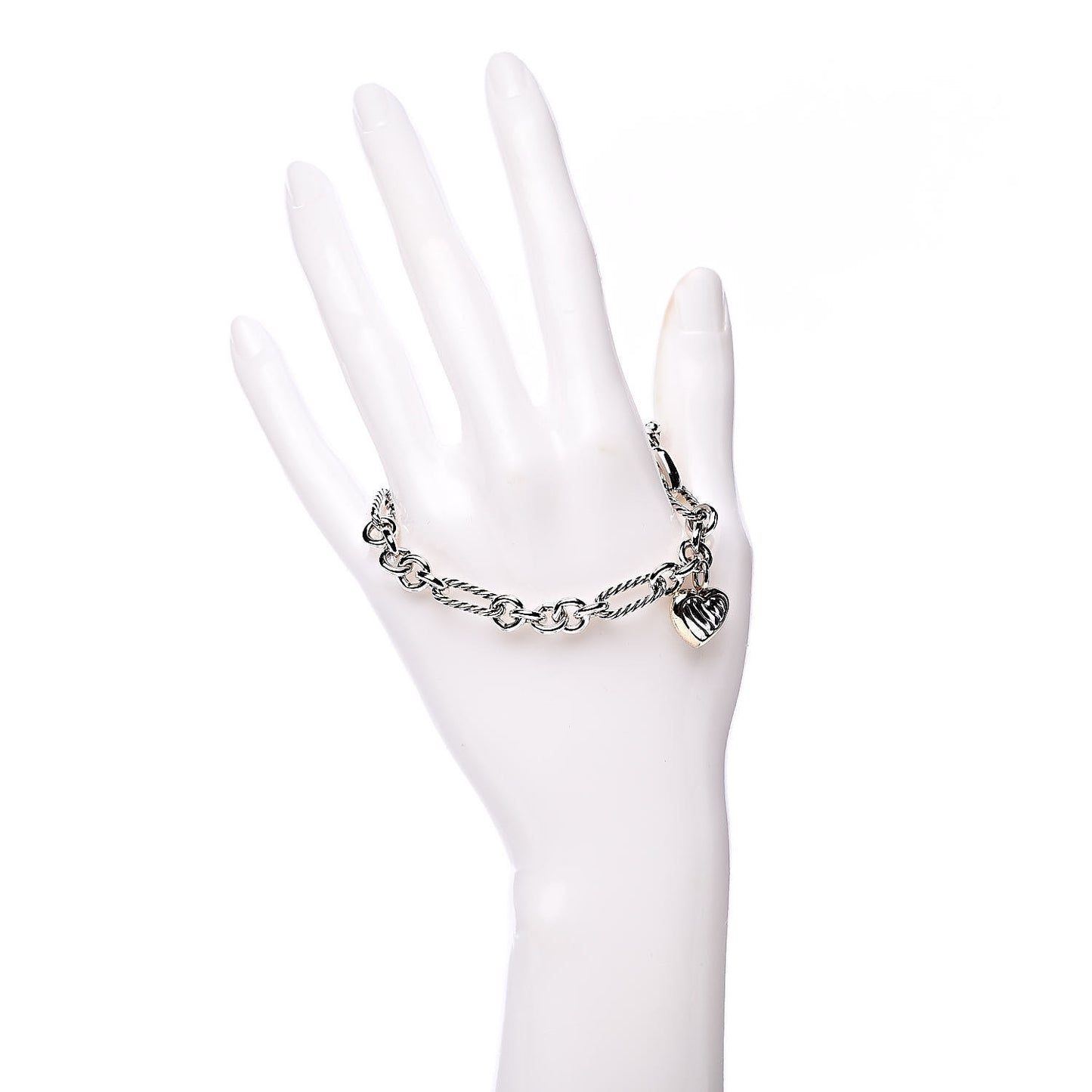 Sterling Silver 18K Yellow Gold Cable Heart Charm Bracelet
