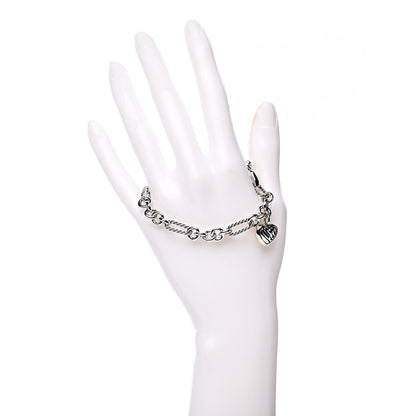 David Yurman Sterling Silver 18K Yellow Gold Cable Heart Charm Bracelet 2 of 4