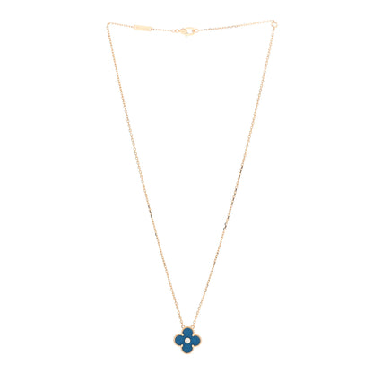 Van Cleef & Arpels 18K Yellow Gold Diamond Celestial Blue Sevres Porcelain Vintage Alhambra Pendant Necklace 3 of 4