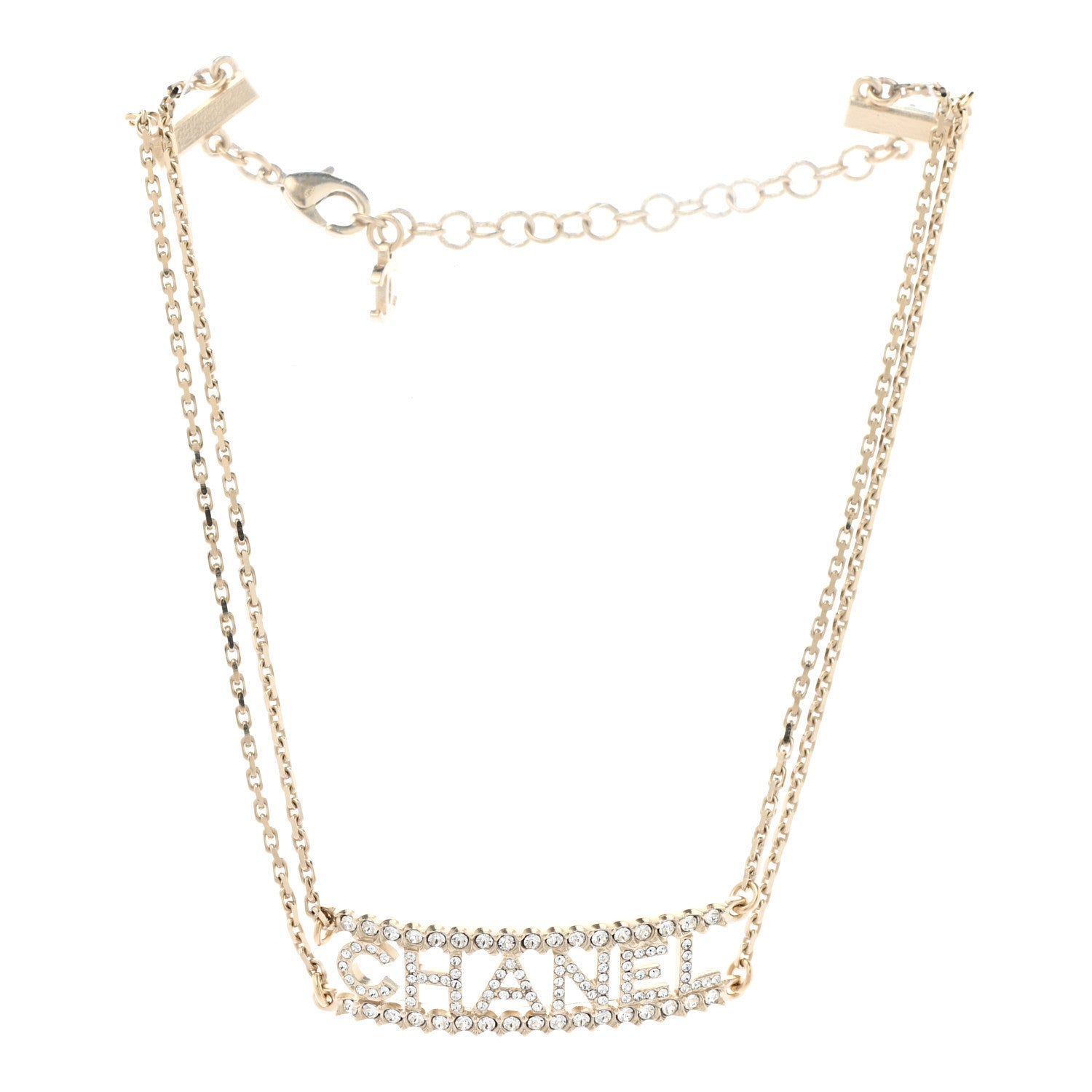Chanel Metal Crystal Logo Choker Necklace Gold 3 of 6