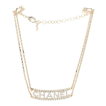 Chanel Metal Crystal Logo Choker Necklace Gold 3 of 6