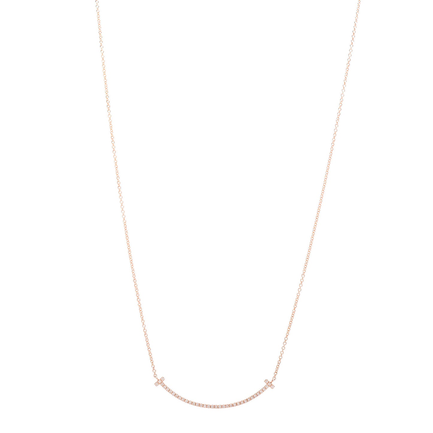 18K Rose Gold Diamond Small T Smile Pendant Necklace