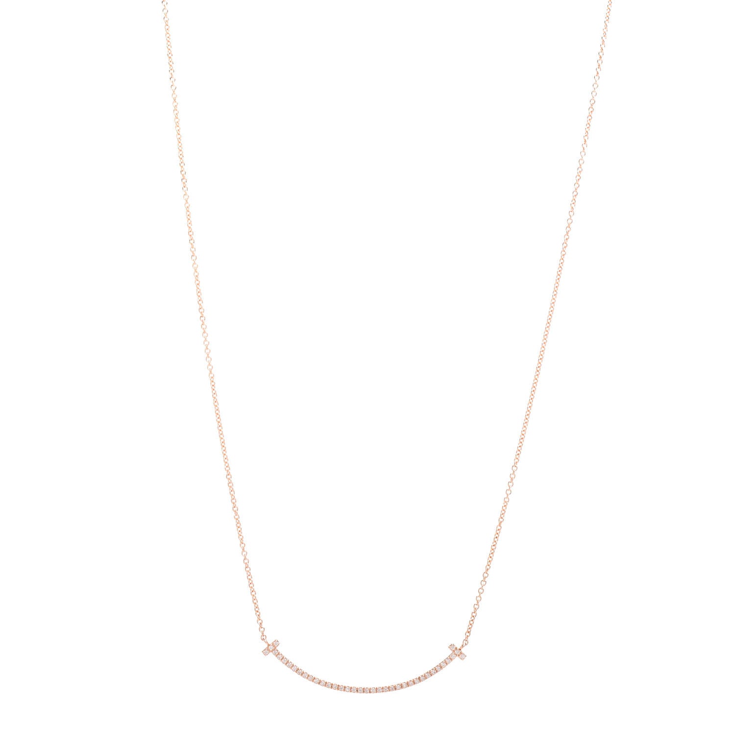 Tiffany 18K Rose Gold Diamond Small T Smile Pendant Necklace 1 of 6