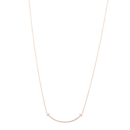 Tiffany 18K Rose Gold Diamond Small T Smile Pendant Necklace 1 of 6
