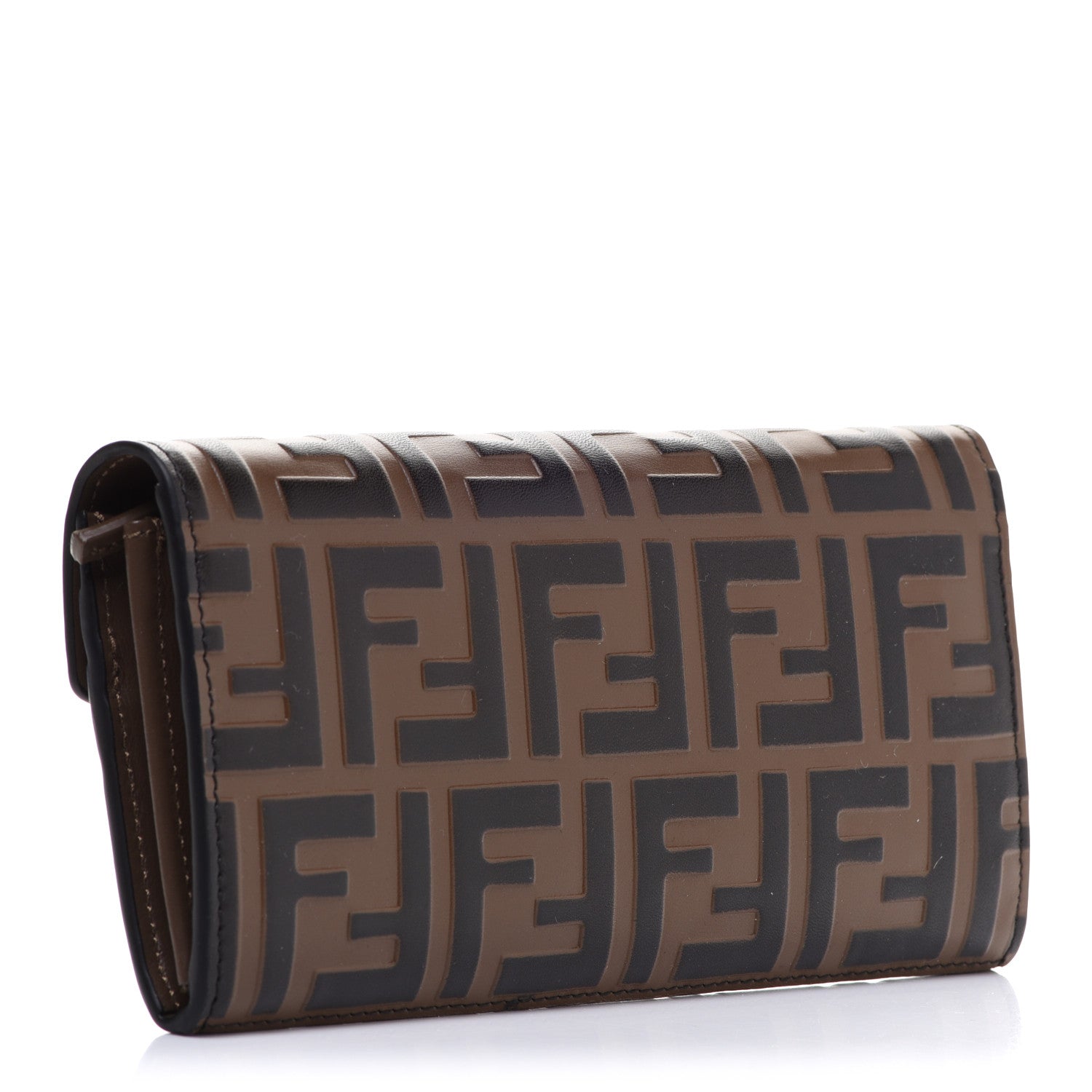 Fendi Vitello Soft F is Fendi Bi-Color FF 1974 Embossed Continental Envelope Wallet Maya Black 3 of 10