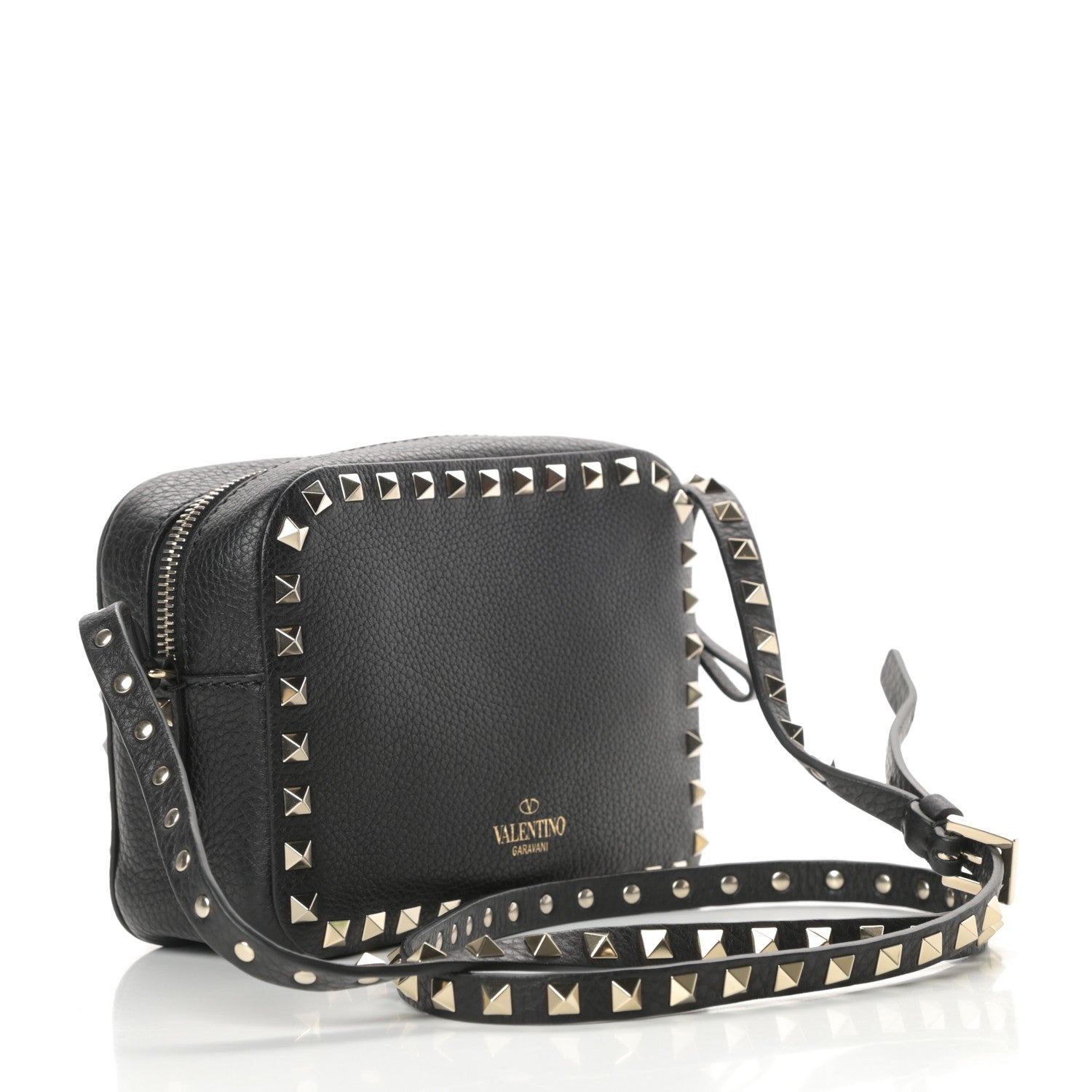Valentino Garavani Pebbled Calfskin Rockstud Camera Crossbody Bag Black 3 of 9