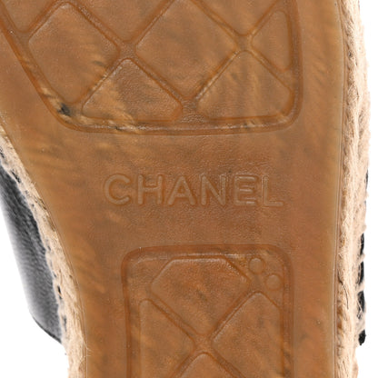 Chanel Iridescent Goatskin Patent CC Espadrille Mules 37 Black 6 of 15