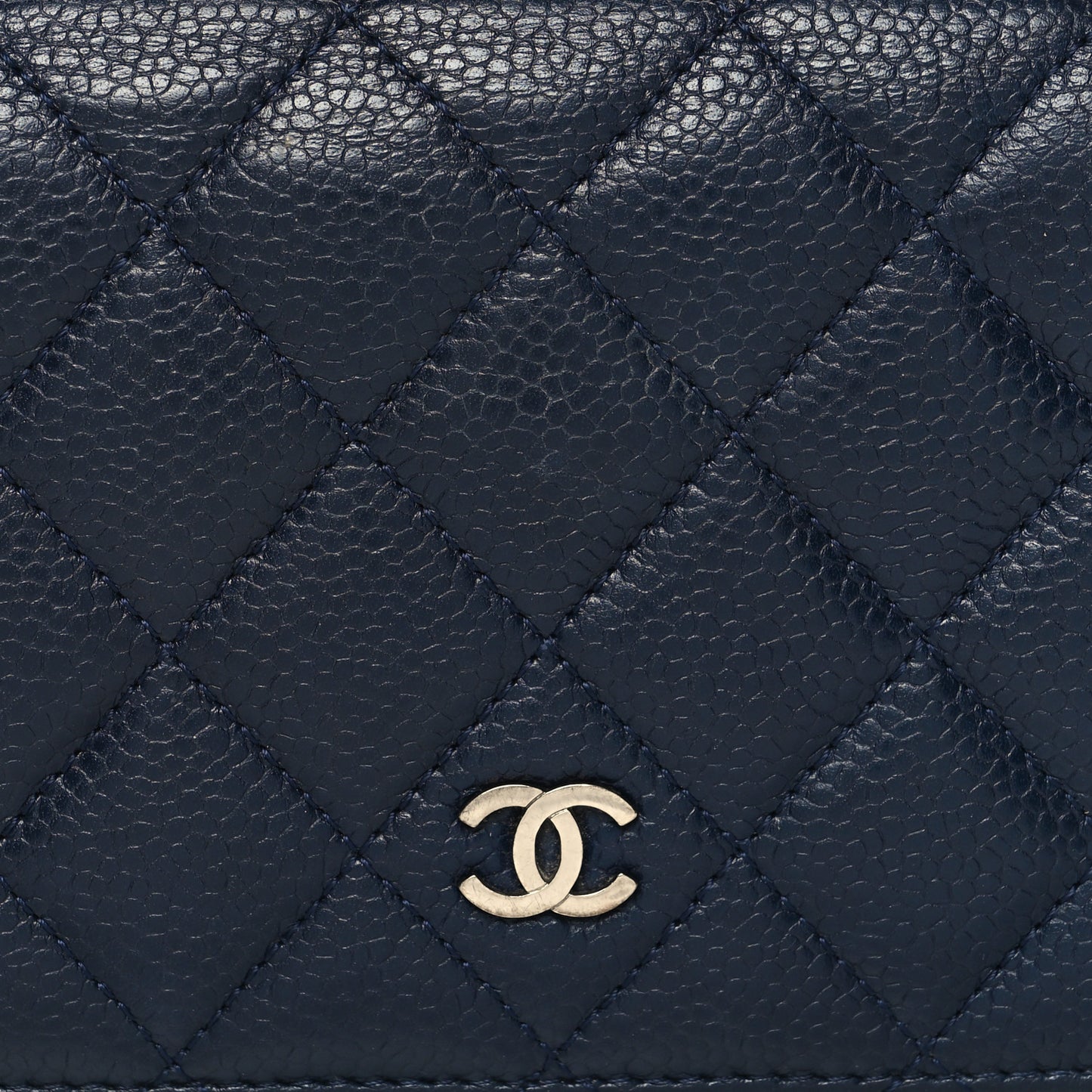Caviar Quilted Yen Wallet Dark Blue