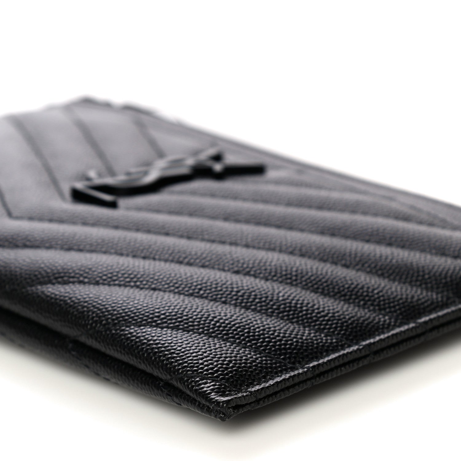 Saint Laurent Grain De Poudre Chevron Monogram Bill Pouch Black 9 of 10