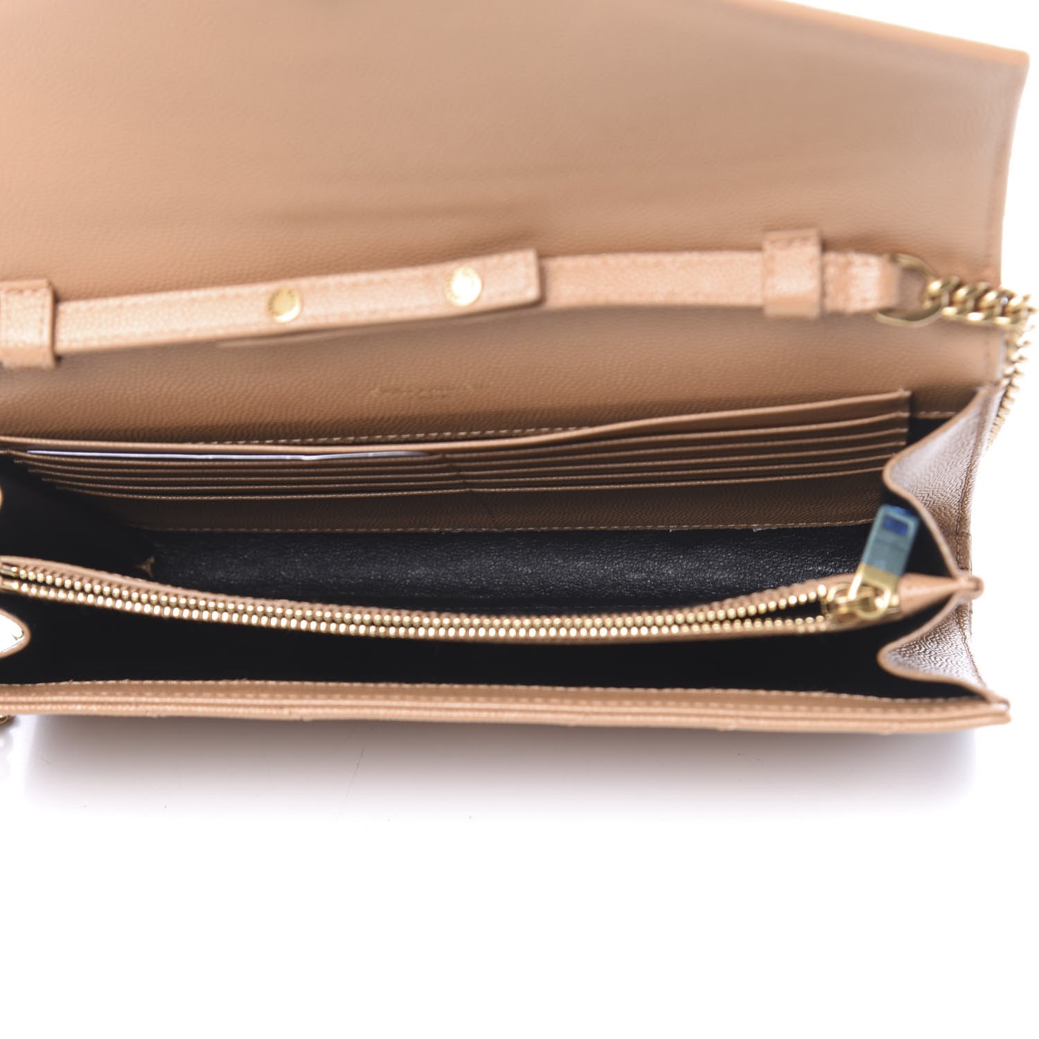 Saint Laurent Grain De Poudre Matelasse Chevron Monogram Chain Wallet Dune 5 of 11