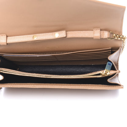 Saint Laurent Grain De Poudre Matelasse Chevron Monogram Chain Wallet Dune 5 of 11