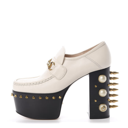 Gucci Malaga Kid Pearl Studded Spiked Vegas Platform Loafer 38.5 Mystic White 1 of 12