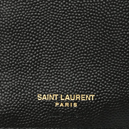 Saint Laurent Grain De Poudre Matelasse Chevron Monogram Compact Tri Fold Wallet Black 6 of 8