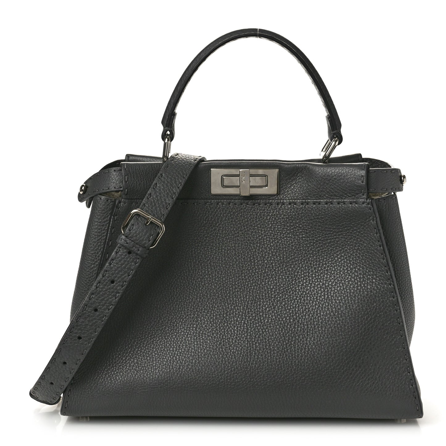 Cuoio Romano Selleria Bi-Color Medium Peekaboo Iconic Satchel Asfalto Latte