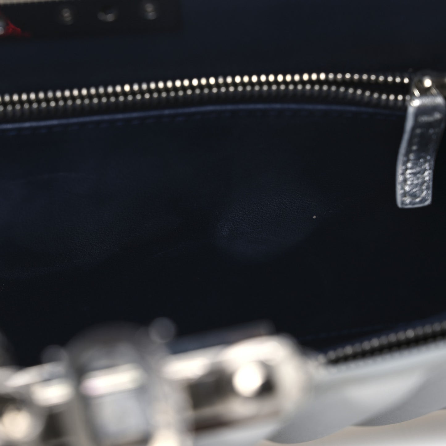 Metallic Calfskin Quilted Four Ring Knuckle Flat Clutch Silver