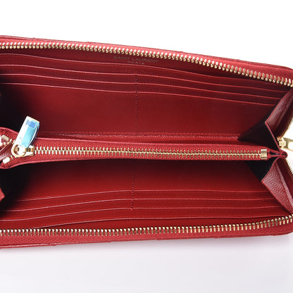 Saint Laurent Grain De Poudre Matelasse Chevron Monogram Zip Around Wallet Red 5 of 6